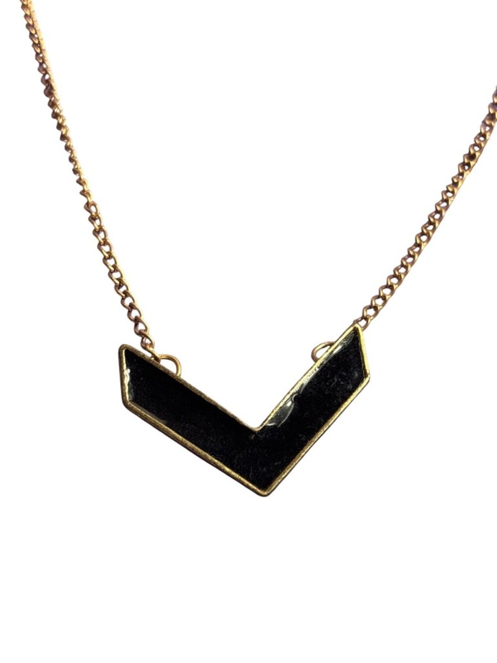 Vintage 90s Black Enamel Chevron Necklace Goldtone 19 - 21 inches Long
